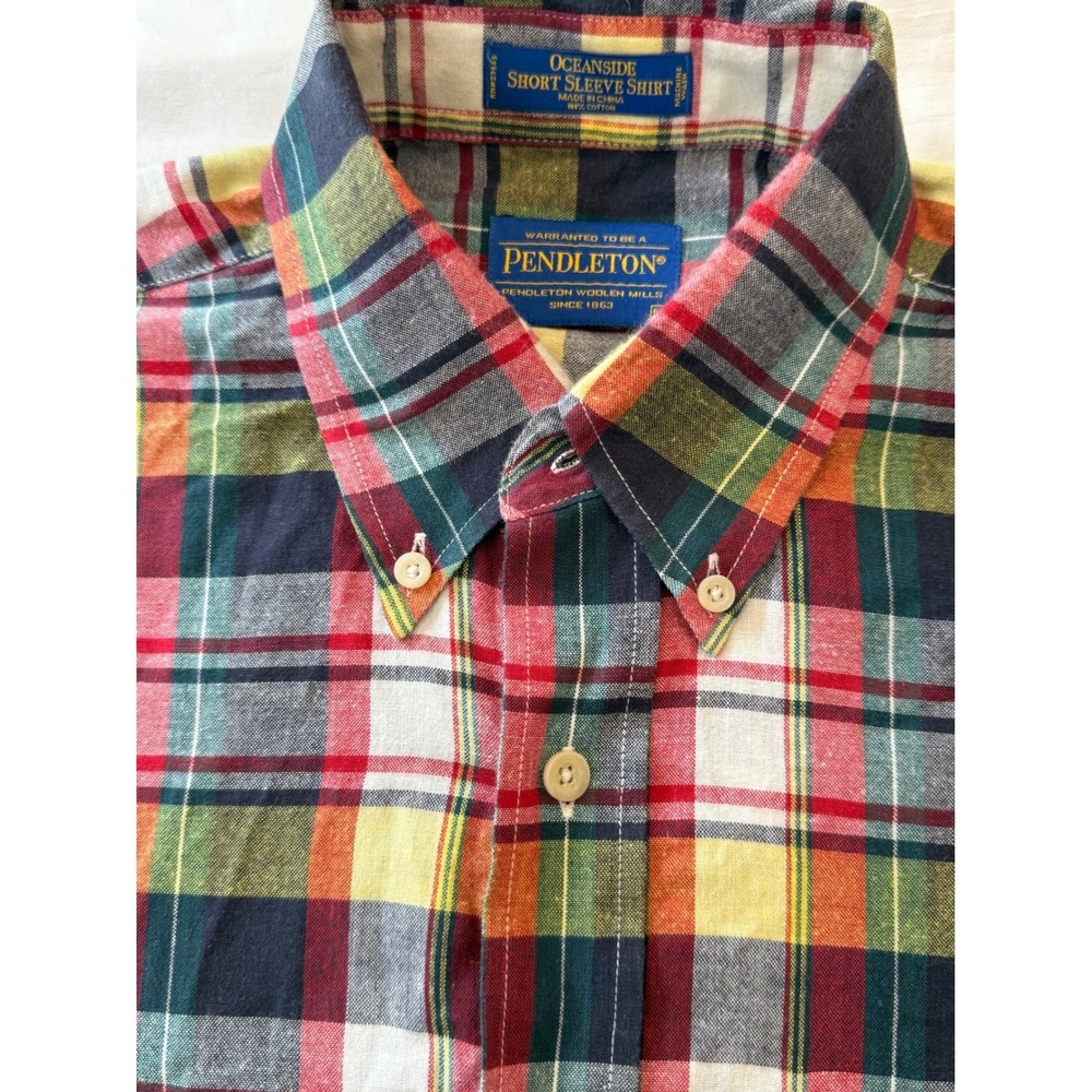 Pendleton Oceanside Short Sleeve Shirt MensPlaid Button Front Cotton Madras